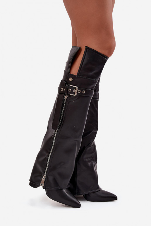 sich Zuarm laufen Damenstiefel oberhalb des Knies mit Absätzen mit Riemen mit Schnallen I Silberfarbem Zamkiem schZuarze Farbe R sich Zuarm laufen Damenstiefel oberhalb des Knies mit Absätzen mit Riemen mit Schnallen I Silberfarbem Zamkiem schZuarze Farbe R