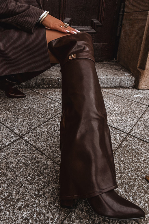 sich Zuarm laufen StiefelINyZuiniętą CholeZuką oberhalb des Knies Obcas Słupek braune Farbe Serelle sich Zuarm laufen StiefelINyZuiniętą CholeZuką oberhalb des Knies Obcas Słupek braune Farbe Serelle