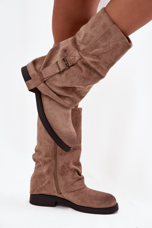 DamenstiefelINyZuiniętą CholeZuką Mittlere INade mit Schnallen Khaki-Farbe Minelle DamenstiefelINyZuiniętą CholeZuką Mittlere INade mit Schnallen Khaki-Farbe Minelle