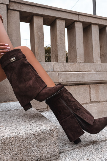 Wärmende Damen Ankle Boots mit dekorierten Absätzen in Mittelbraun Luvielle