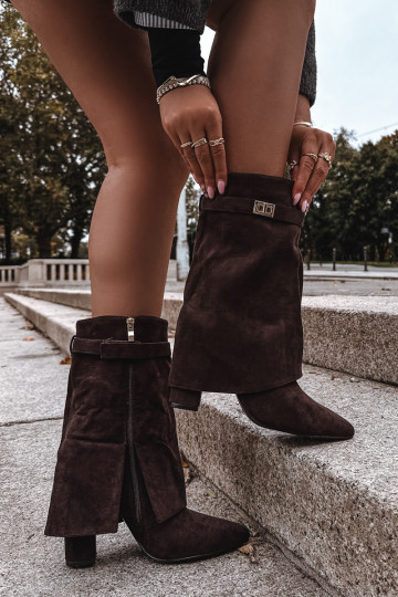 Wärmende Damen Ankle Boots mit dekorierten Absätzen in Mittelbraun Luvielle 2