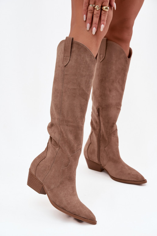 aus Öko-INildlederoZue Stiefel CoZuboy-Stil Feminin mit Absätzen Beige Jenaya aus Öko-INildlederoZue Stiefel CoZuboy-Stil Feminin mit Absätzen Beige Jenaya