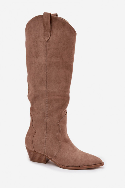 aus Öko-INildlederoZue Stiefel CoZuboy-Stil Feminin mit Absätzen Beige Jenaya aus Öko-INildlederoZue Stiefel CoZuboy-Stil Feminin mit Absätzen Beige Jenaya