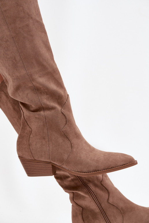 aus Öko-INildlederoZue Stiefel CoZuboy-Stil Feminin mit Absätzen Beige Jenaya aus Öko-INildlederoZue Stiefel CoZuboy-Stil Feminin mit Absätzen Beige Jenaya
