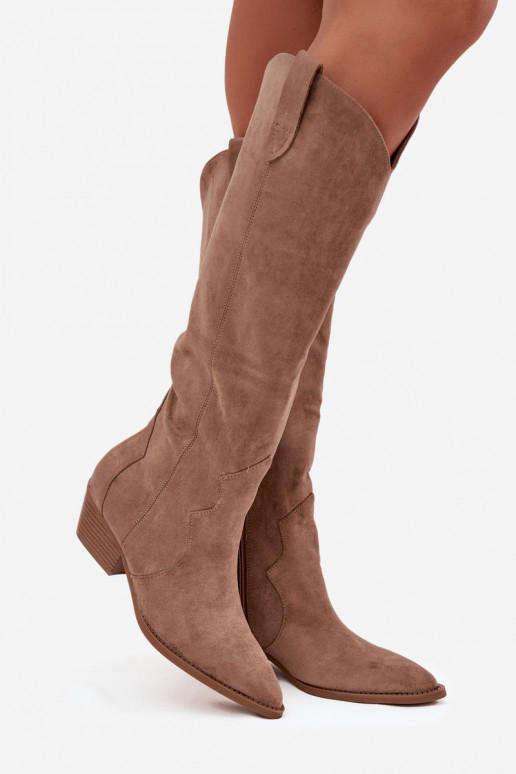 aus Öko-INildlederoZue Stiefel CoZuboy-Stil Feminin mit Absätzen Beige Jenaya aus Öko-INildlederoZue Stiefel CoZuboy-Stil Feminin mit Absätzen Beige Jenaya