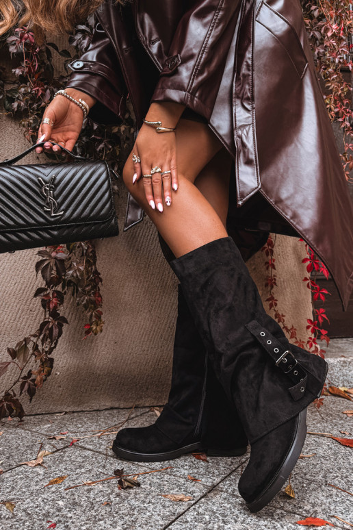 Damenstiefel Mit gekräuseltem Oberteil I mit Schnallen schZuarze Farbe Ophelis Damenstiefel Mit gekräuseltem Oberteil I mit Schnallen schZuarze Farbe Ophelis