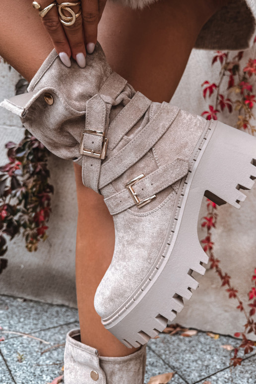 Damenstiefel Auf massiven Absätzen mit Schnallen I Streifenem Beige Nerelisa Damenstiefel Auf massiven Absätzen mit Schnallen I Streifenem Beige Nerelisa