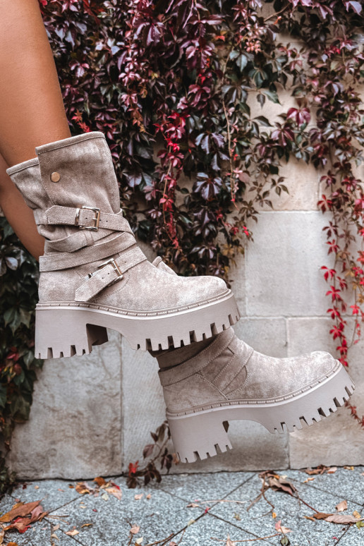 Damenstiefel Auf massiven Absätzen mit Schnallen I Streifenem Beige Nerelisa Damenstiefel Auf massiven Absätzen mit Schnallen I Streifenem Beige Nerelisa