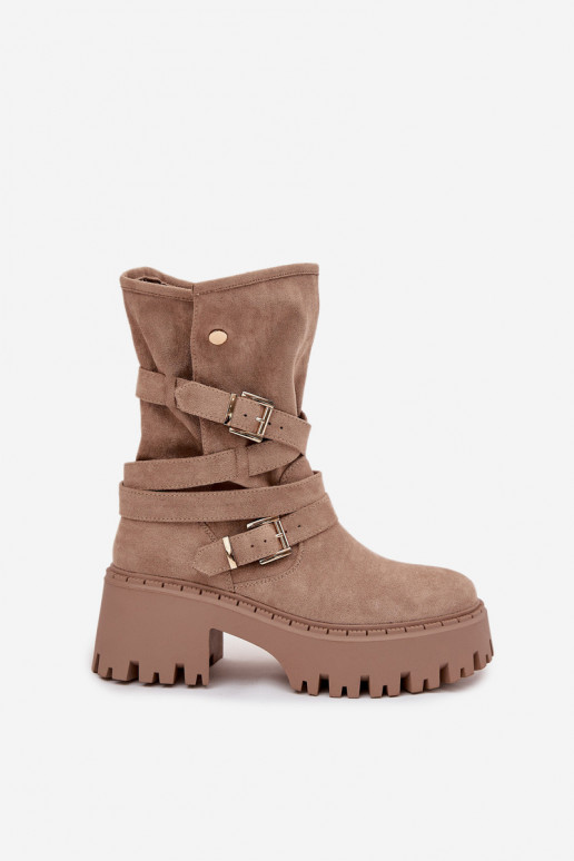 Damenstiefel Auf massiven Absätzen mit Schnallen I Streifenem Beige Nerelisa Damenstiefel Auf massiven Absätzen mit Schnallen I Streifenem Beige Nerelisa
