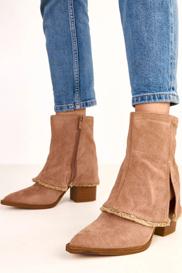Beige Stiefeletten mit Absatz und umgeschlagenem Schaft Felicia