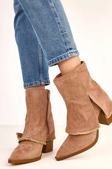 Beige Stiefeletten mit Absatz und umgeschlagenem Schaft Felicia 2