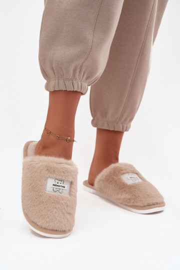 Damen Hausschuhe mit Fell in beige