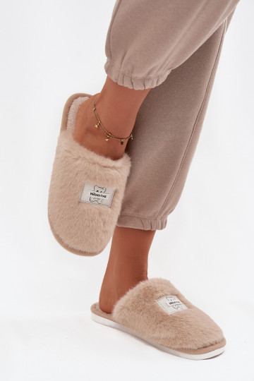 Damen Hausschuhe mit Fell in beige 2