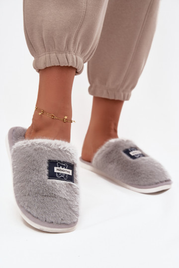 Schuhe hausgemacht Hausschuhe Feminin mit Pelzmantel graue Farbe Es musselis 2