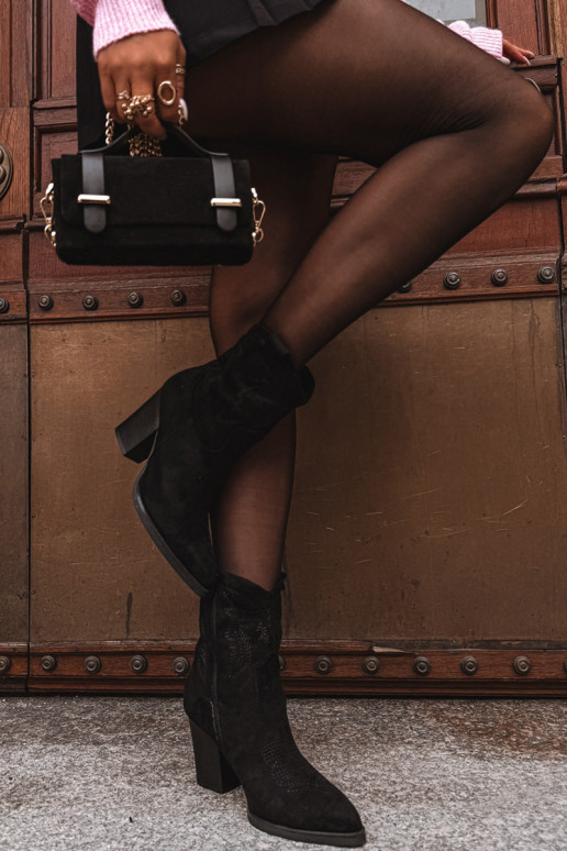 Stiefel im CoZuboy-Stil Feminin mit Absätzen aus Öko-INildlederoZue schZuarze Farbe Carissa