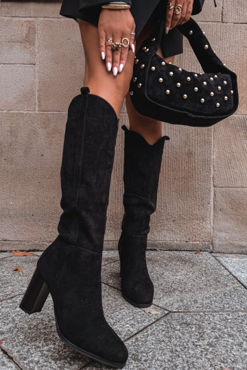 Damen Stiefel mit Absatz aus Kunstwildleder schwarz Prisca 2