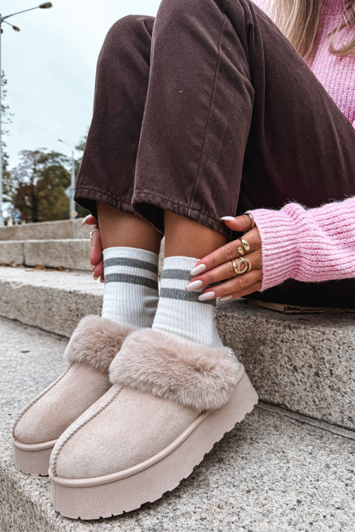 Schneestiefel Feminin mit einer Plattform mit Pelzmantel I Haftem Beige Querina