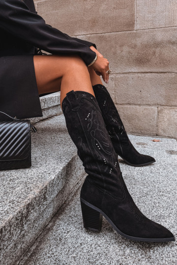 Damen Cowboy-Stiefel mit Absatz aus Kunstwildleder schwarz Coretta