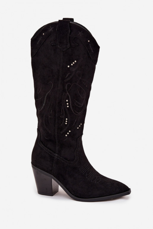 Stiefel CoZuboy-Stil Feminin mit Absätzenaus Öko-INildlederu schZuarze Farbe Coretta Stiefel CoZuboy-Stil Feminin mit Absätzenaus Öko-INildlederu schZuarze Farbe Coretta