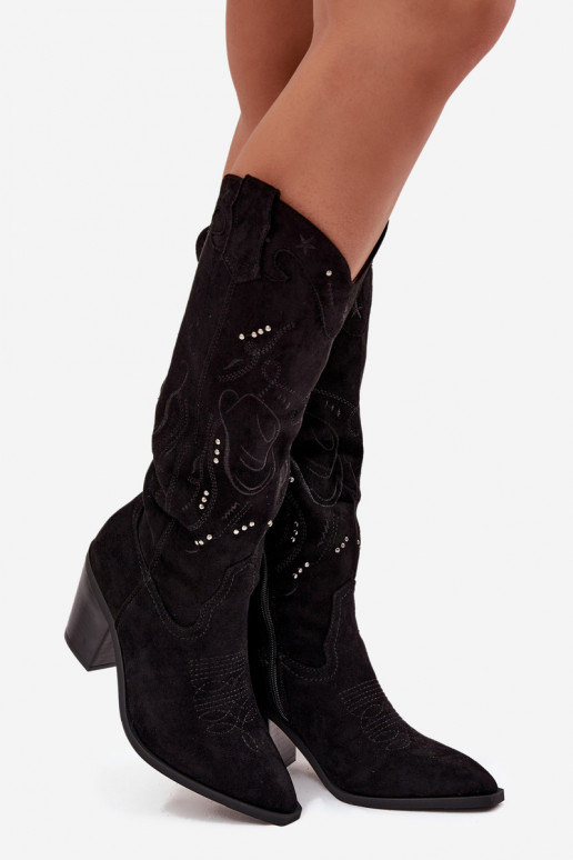 Stiefel CoZuboy-Stil Feminin mit Absätzenaus Öko-INildlederu schZuarze Farbe Coretta Stiefel CoZuboy-Stil Feminin mit Absätzenaus Öko-INildlederu schZuarze Farbe Coretta