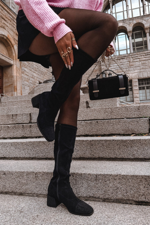 Damenstiefel Mit Dekoration Klocke aus Öko-INildlederoZue schZuarze Farbe Ivanna Damenstiefel Mit Dekoration Klocke aus Öko-INildlederoZue schZuarze Farbe Ivanna