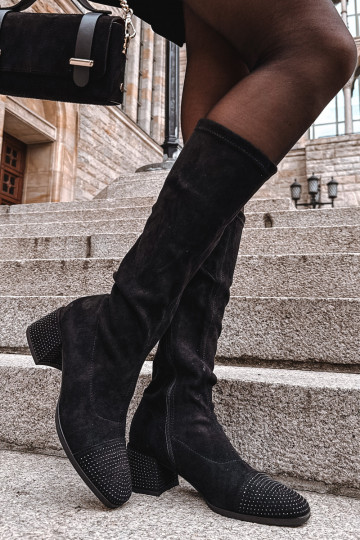Damenstiefel Mit Dekoration Klocke aus Öko-INildlederoZue schZuarze Farbe Ivanna 2