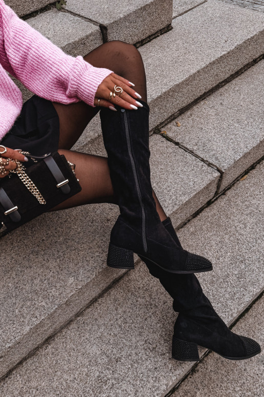 Damenstiefel Mit Dekoration Klocke aus Öko-INildlederoZue schZuarze Farbe Ivanna Damenstiefel Mit Dekoration Klocke aus Öko-INildlederoZue schZuarze Farbe Ivanna