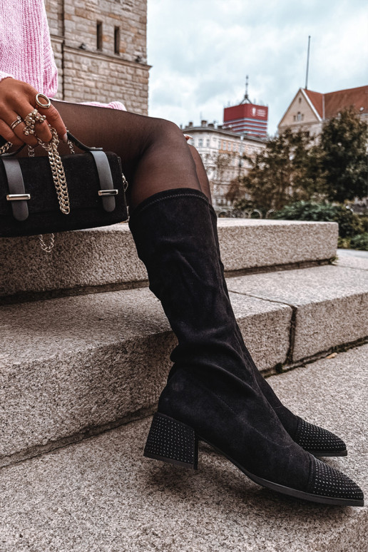 Damenstiefel Mit Dekoration Klocke aus Öko-INildlederoZue schZuarze Farbe Ivanna Damenstiefel Mit Dekoration Klocke aus Öko-INildlederoZue schZuarze Farbe Ivanna