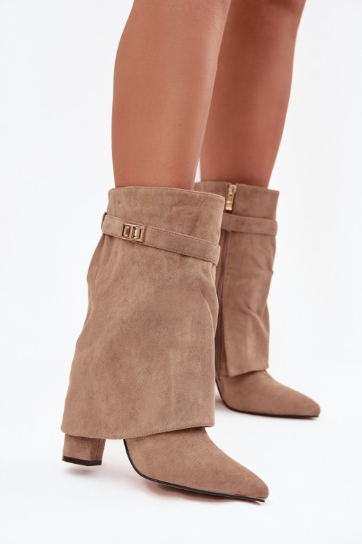 sich Zuarm laufen Damenstiefel mit verzierten Absätzen Khaki-Farbe Luvielle sich Zuarm laufen Damenstiefel mit verzierten Absätzen Khaki-Farbe Luvielle