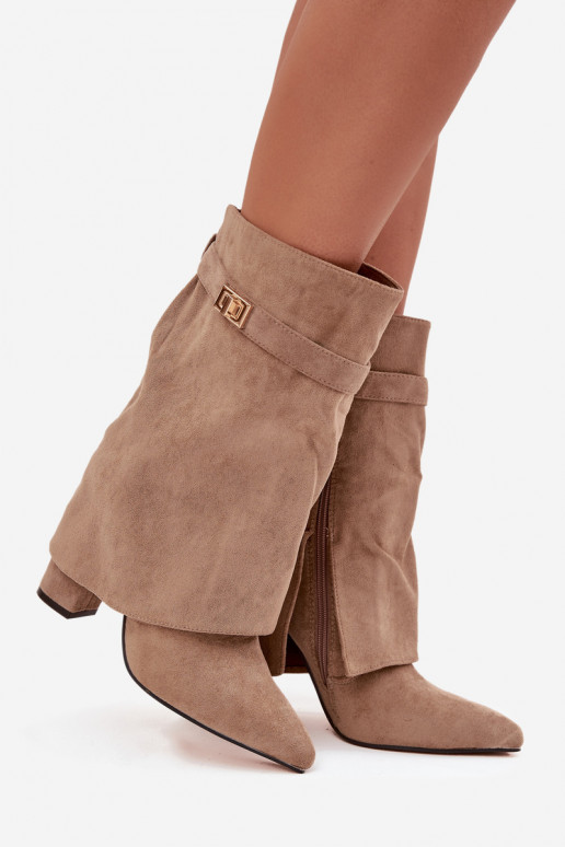sich Zuarm laufen Damenstiefel mit verzierten Absätzen Khaki-Farbe Luvielle sich Zuarm laufen Damenstiefel mit verzierten Absätzen Khaki-Farbe Luvielle
