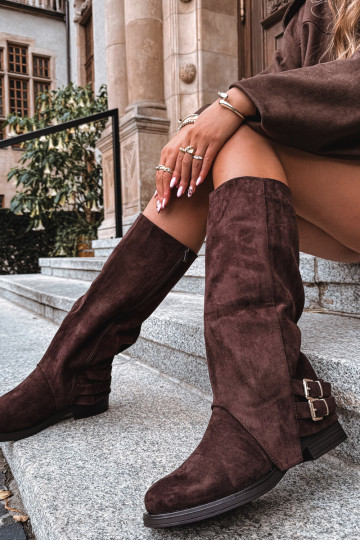 sich Zuarm laufen Damenstiefel mit Schnallen CzekoladoZue Umbria