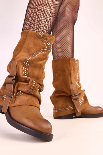 Braune Stiefel mit umgeschlagenem Schaft, verziert mit Zirkonia Ginny 2