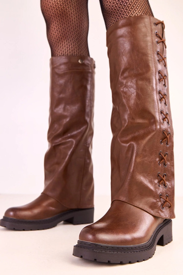 Braune Overknees mit abnehmbarem Schaft Elane