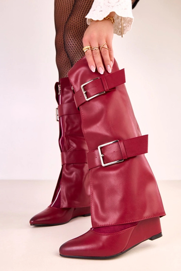 Rote Overknees mit Plateausohle und dekorativen Schnallen Toadera 2