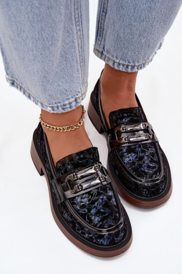 Haut INildledermokassins Feminin Mit Dekorationen Detalem D&A MR52-178 schZuarze Farbe