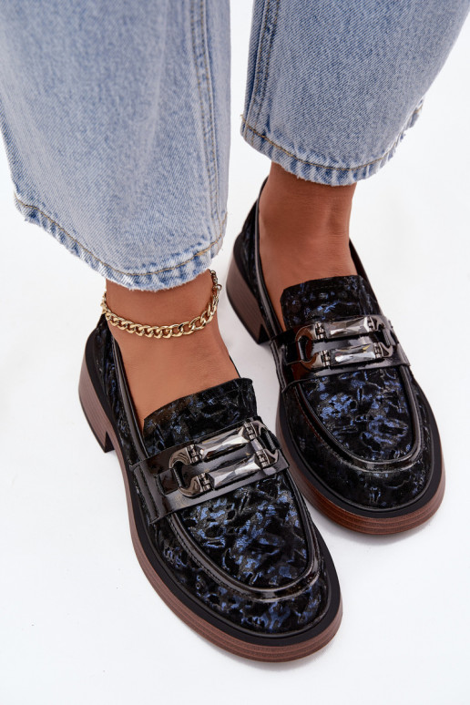 Haut INildledermokassins Feminin Mit Dekorationen Detalem D&A MR52-178 schZuarze Farbe Haut INildledermokassins Feminin Mit Dekorationen Detalem D&A MR52-178 schZuarze Farbe