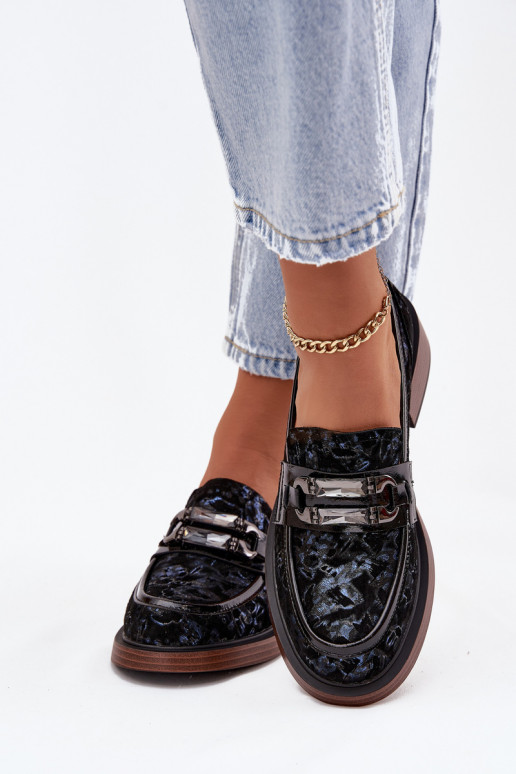 Haut INildledermokassins Feminin Mit Dekorationen Detalem D&A MR52-178 schZuarze Farbe Haut INildledermokassins Feminin Mit Dekorationen Detalem D&A MR52-178 schZuarze Farbe