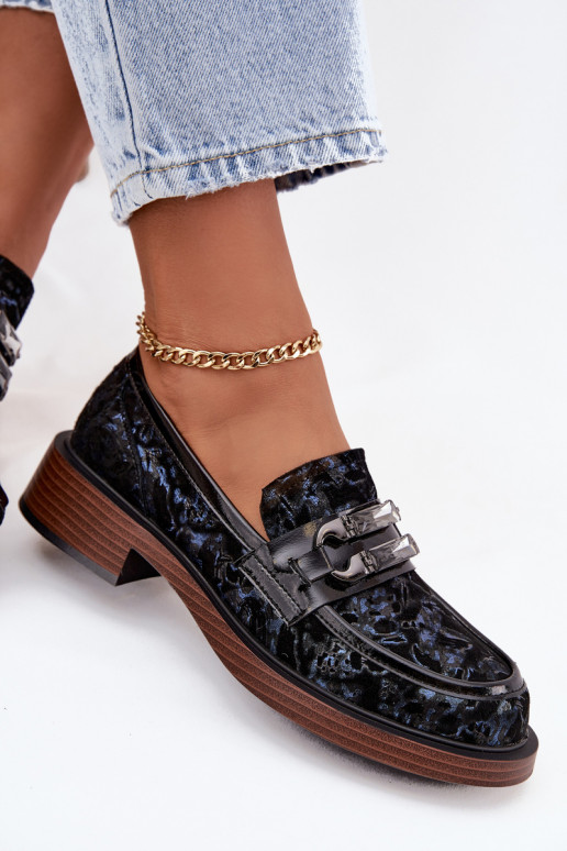 Haut INildledermokassins Feminin Mit Dekorationen Detalem D&A MR52-178 schZuarze Farbe Haut INildledermokassins Feminin Mit Dekorationen Detalem D&A MR52-178 schZuarze Farbe