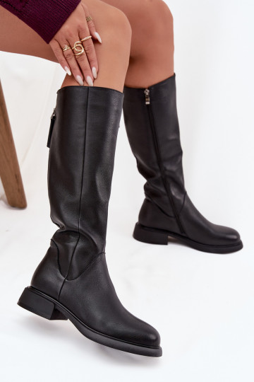 Haut Damenstiefel mit breiten Absätzen sich Zuarm laufen D&A JC52-837 schZuarze Farbe