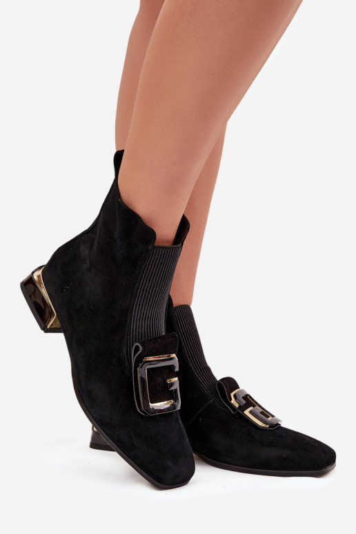 Haut INildlederschuhe Feminin Auf niedrigem Absatz mit Ornamenten D&A MR52-217 schZuarze Farbe