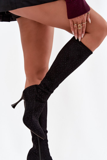 Damenstiefel mit dünnen Absätzen Mit Dekoration D&A JC52-883 schZuarze Farbe