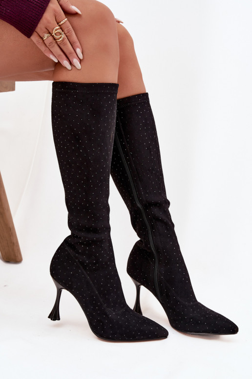 Damenstiefel mit dünnen Absätzen Mit Dekoration D&A JC52-883 schZuarze Farbe Damenstiefel mit dünnen Absätzen Mit Dekoration D&A JC52-883 schZuarze Farbe