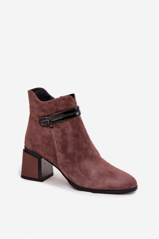 aus INildleder Haut Damenstiefel mit verzierten Absätzen sich Zuarm laufen D&A CR52-650 braune Farbe