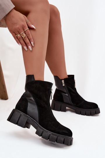 Warme Damen Stiefeletten aus Kunstwildleder D&A JC52-874 schwarz