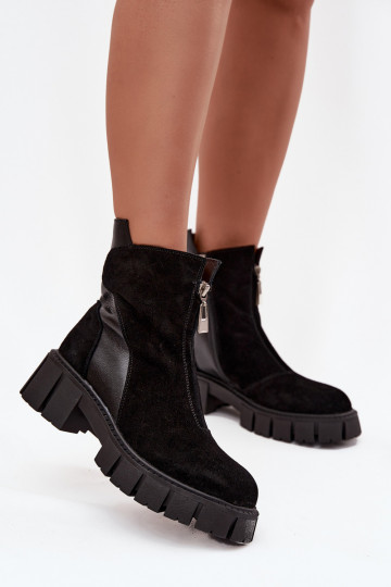 Warme Damen Stiefeletten aus Kunstwildleder D&A JC52-874 schwarz 2