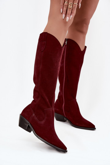 Warme Overknees im Cowboy-Stil aus Kunstwildleder Zazoo 4225 bordeaux