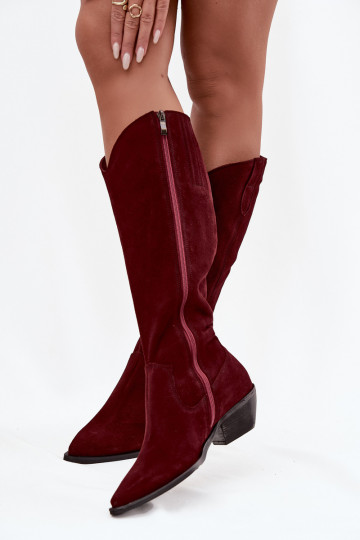Warme Overknees im Cowboy-Stil aus Kunstwildleder Zazoo 4225 bordeaux 2