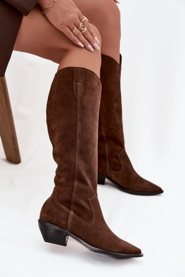 Warme Overknees im Cowboy-Stil aus Kunstwildleder Zazoo 4225 braun