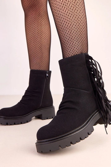 Schwarze Stiefel Silia mit Fransen auf dicker Sohle 2