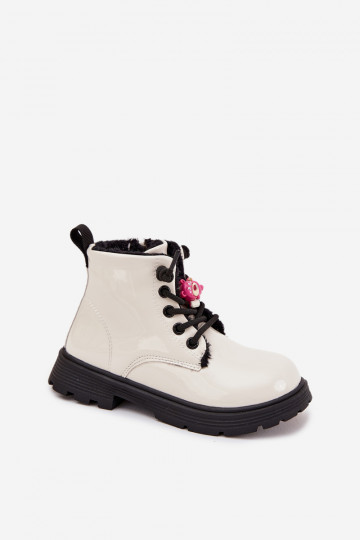 Kindergestiefel in weiß mit Lackeffekt und Bären Jovellea